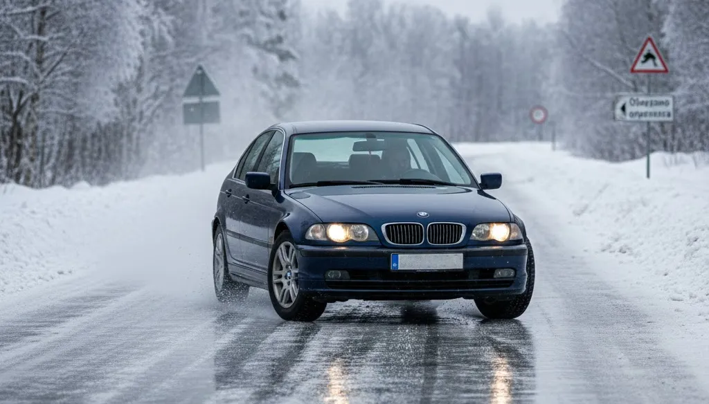 Авто BMW на слизькій дорозі. Фото: instagram читача BLIK.UA