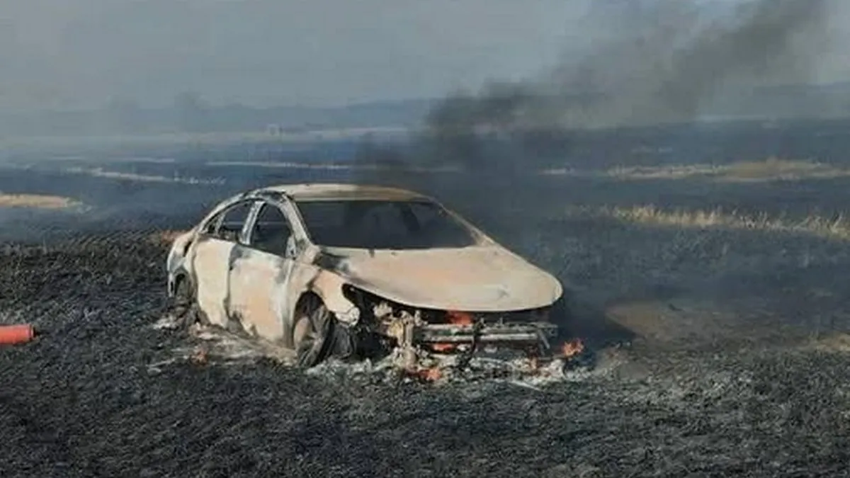 Хлопець вирішив покататися по пшеничному полю на Львівщині: згоріло авто і 50 тонн пшениці – відео наслідків