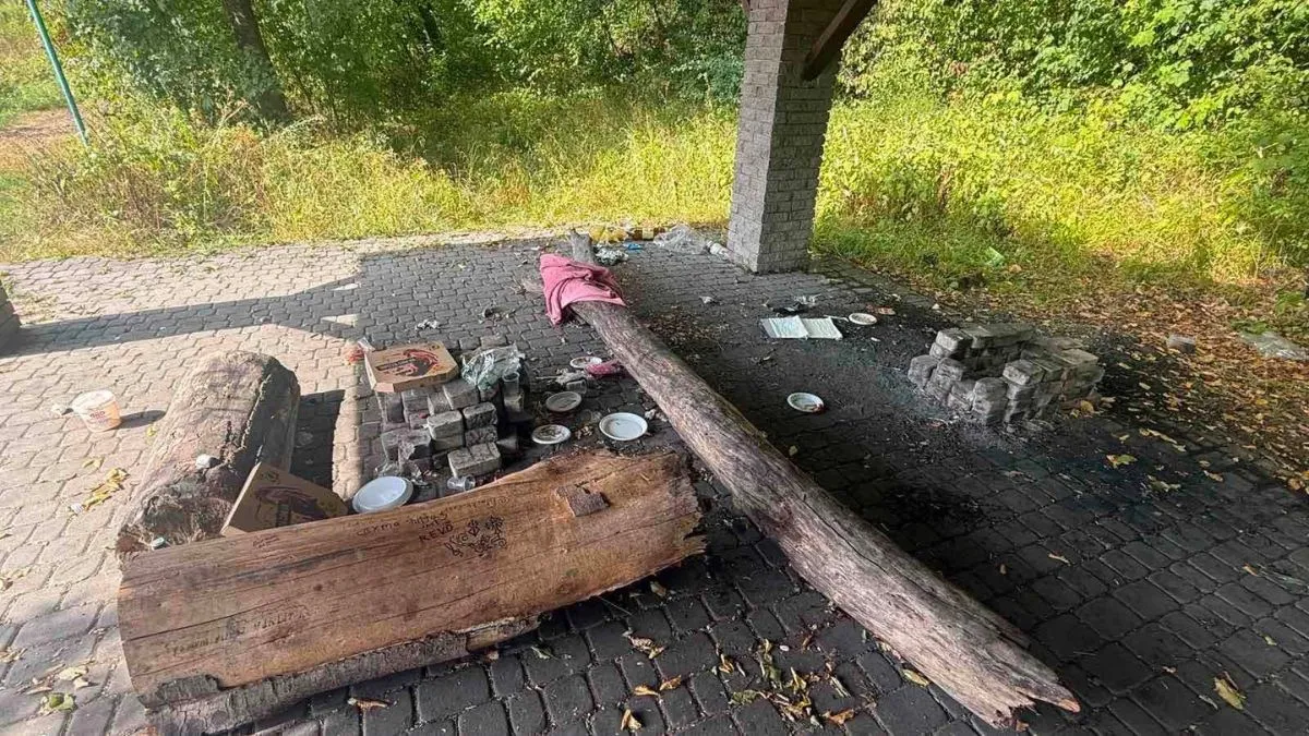 Акт вандалізму заради смаженого м'яса: на Прикарпатті невідомі розібрали бруківку на велотрасі й зробили мангал