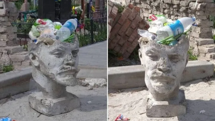 На Дніпропетровщині з голови Леніна зробили смітник: фото креативного рішення з кладовища