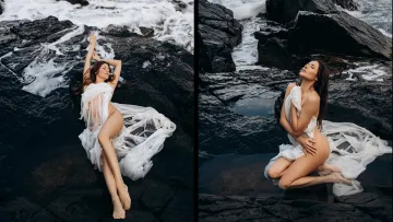 Сексуальна і вразлива: Наталка Денисенко продемонструвала свою фігуру у прозорій тканині на скелях