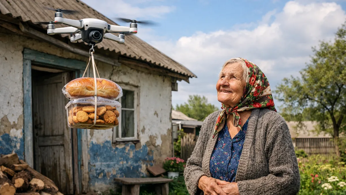 Неочікуване прохання від мешканців «сірої зони»: оператори БПЛА допомогли бабусі з провізією - відео