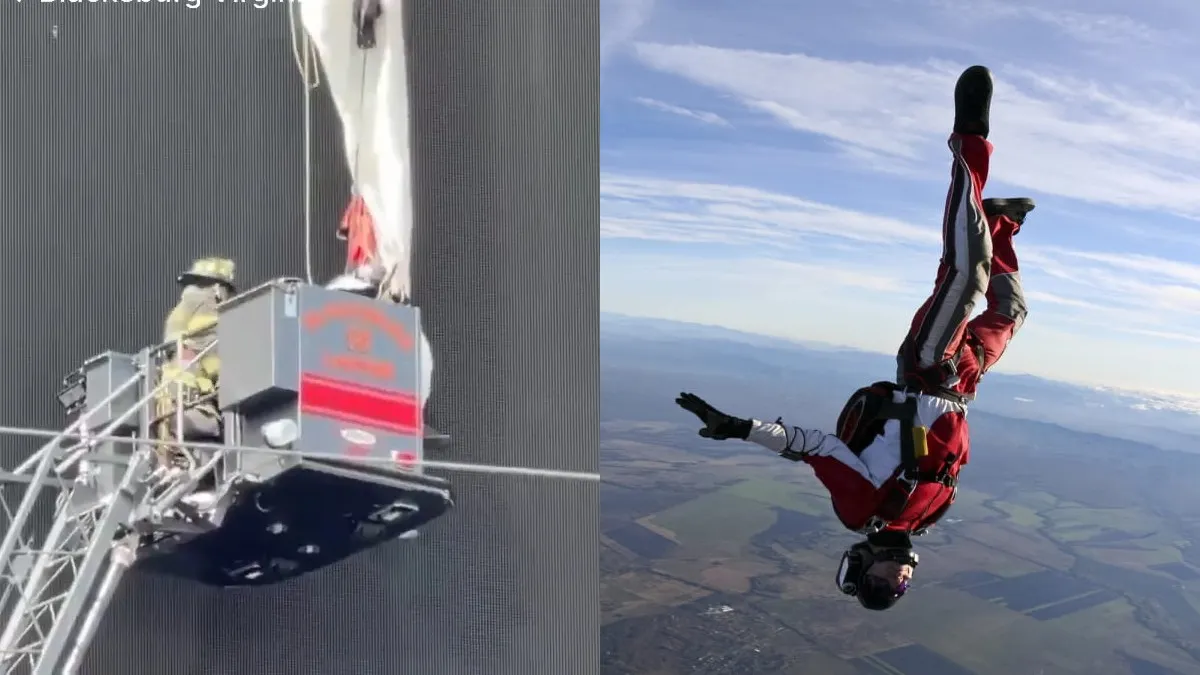 Показовий стрибок завершився трагічно: парашутист завис на табло стадіону – чи вдалося його врятувати