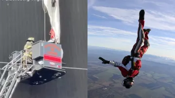 Показовий стрибок завершився трагічно: парашутист завис на табло стадіону – чи вдалося його врятувати