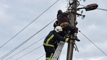 На Хмельниччині рятувальники зняли чоловіка зі стовпа лінії електропередач: він був там з невідомих причин